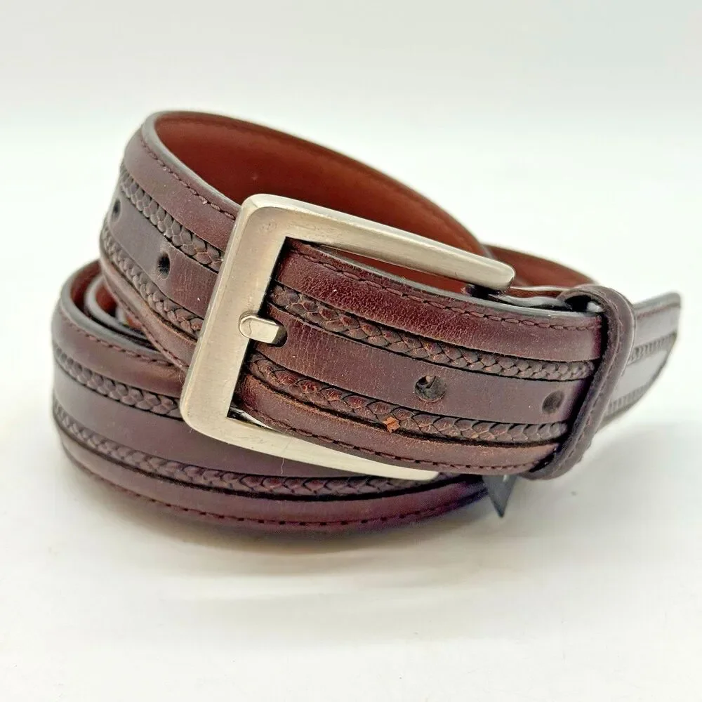 Brighton Smooth & Braided Brown Leather Belt Men's 42 Casual 1.25